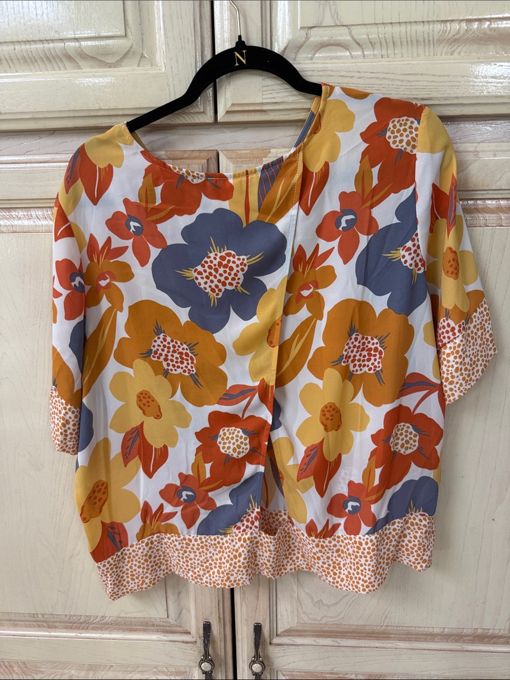 DR2 Floral Short-Sleeve Blouse in Mustard, Orange & Gray - Picture 3 of 3